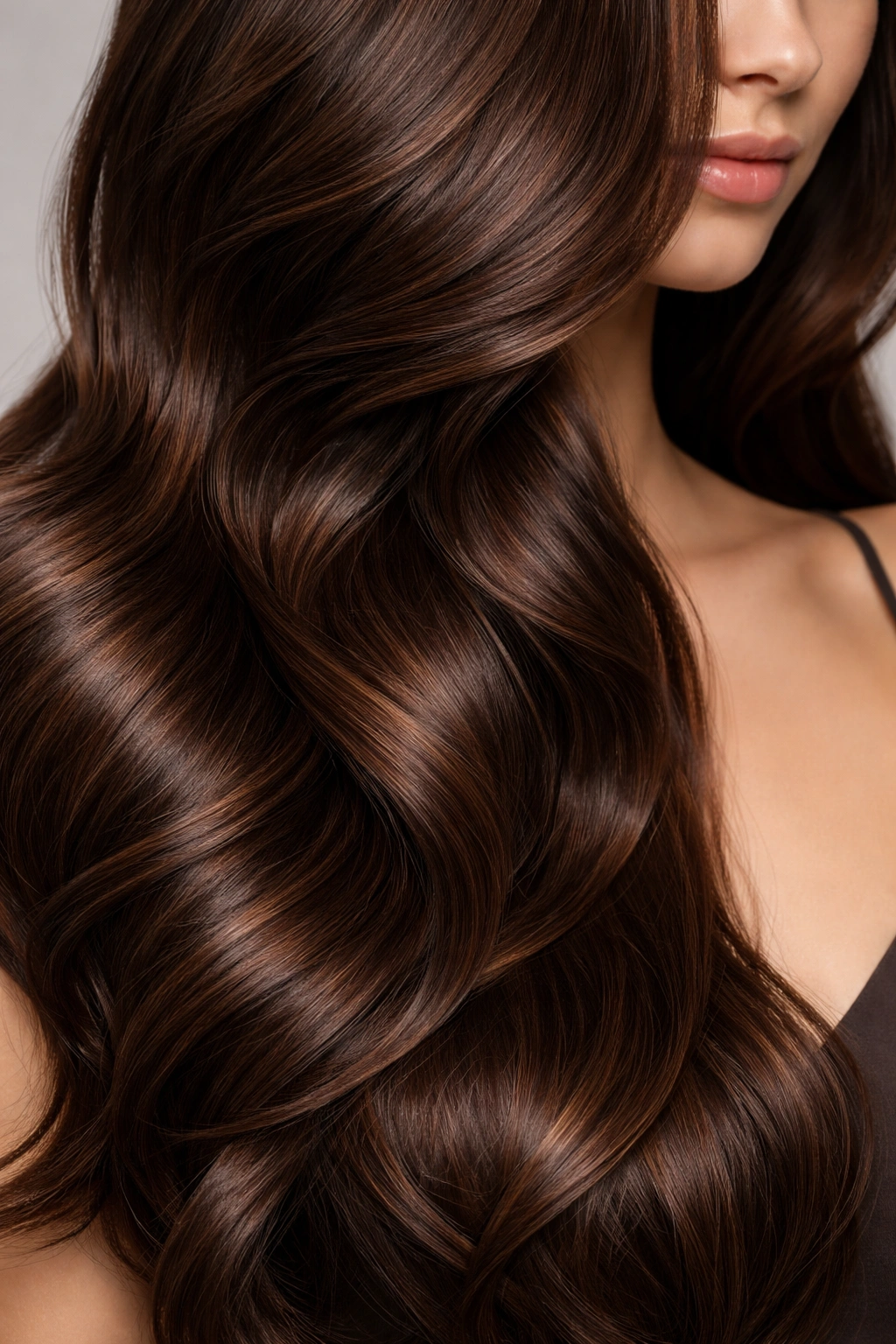 Brunette hair close-up with deep brown tones and shine