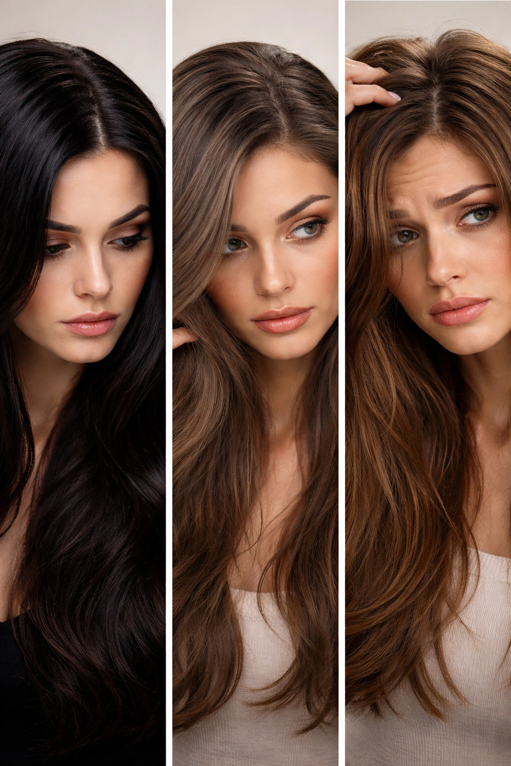 Close-up of brunette hair showing common mistakes like wrong dark shade and undertone mismatch