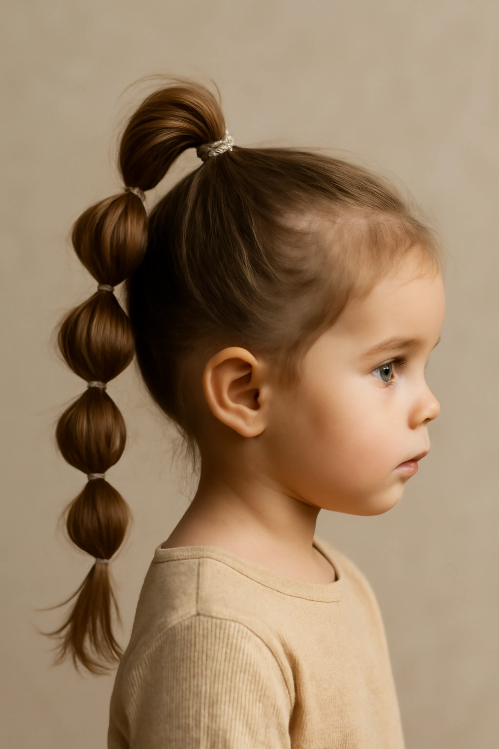 18 Braided Toddler Hairstyles That Won't Come Undone 4 Bubble braid with stacked elastic-secured bubbles on a toddler