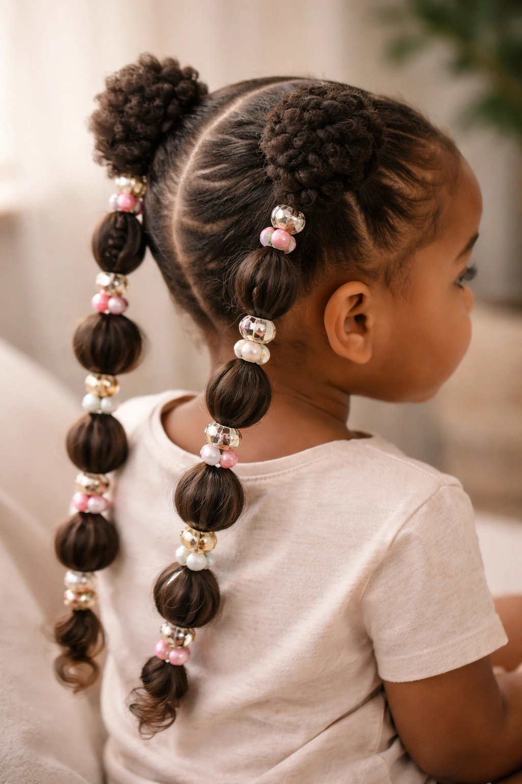 Two bubble braids with beads between each puffed section