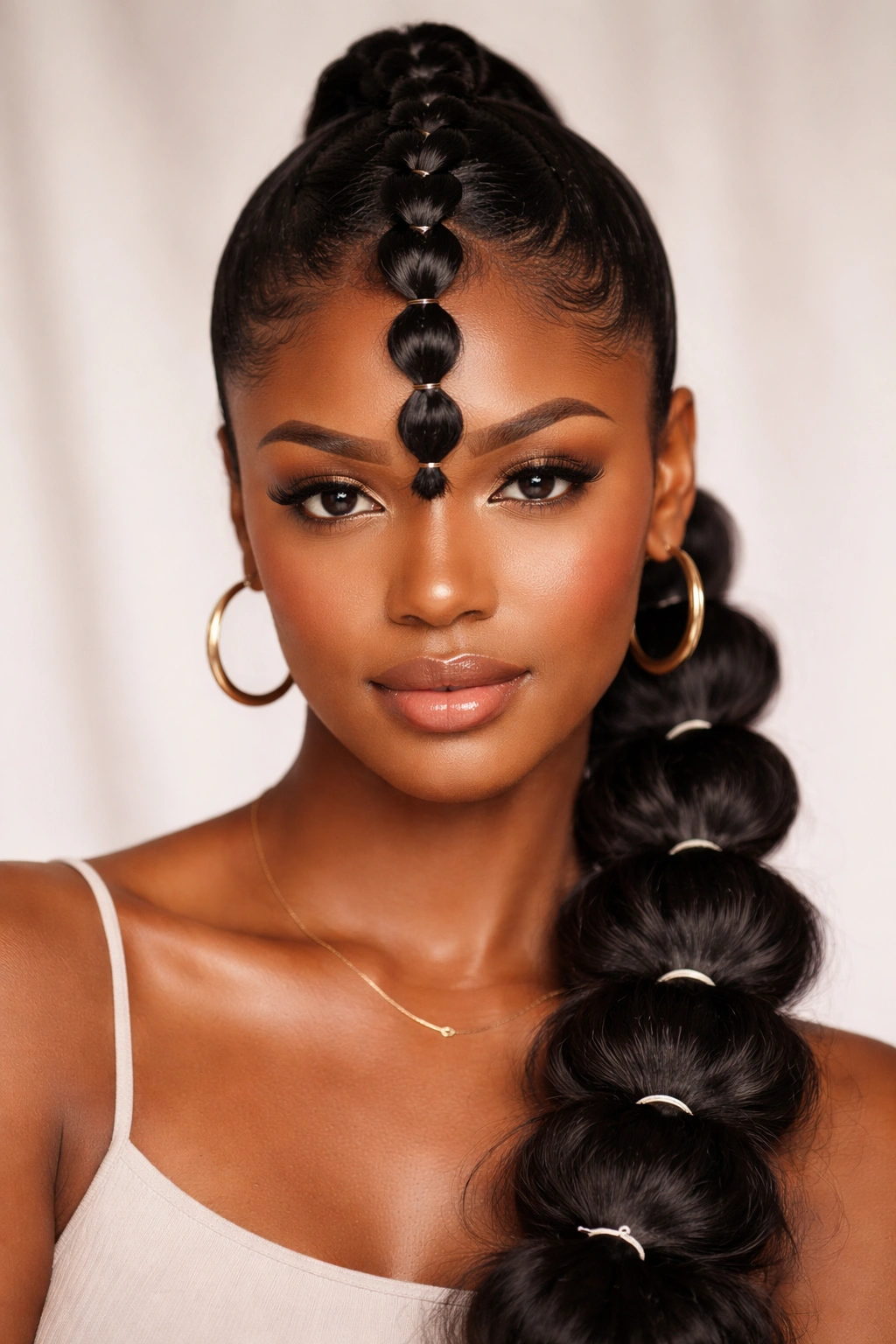 Center bubble braid with elastic segments creating bubble effect