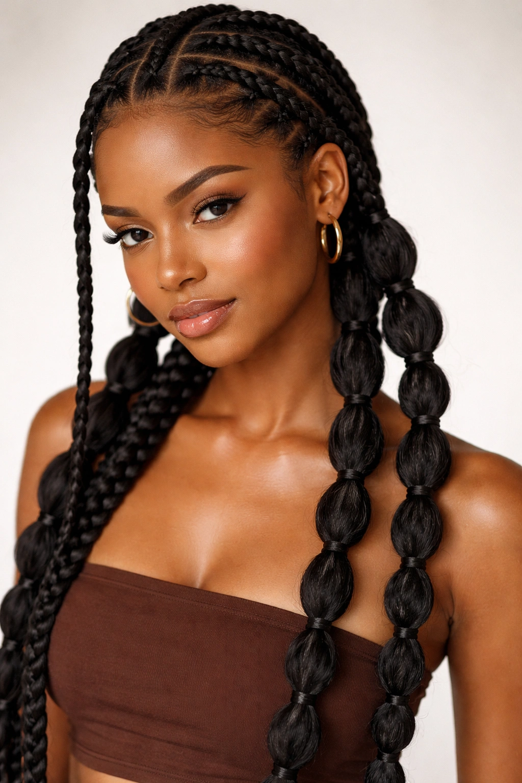 Bubble knotless braids with evenly spaced bubbles along their length