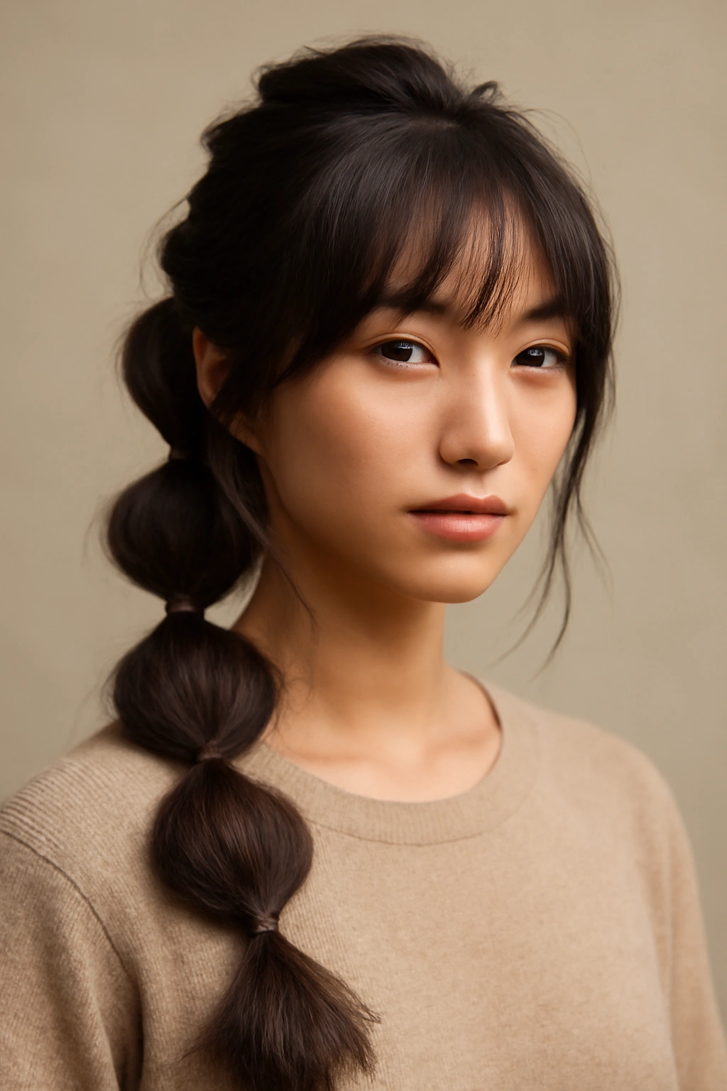 12 Japanese Hairstyles That Are Trending Right Now 5 Portrait of a person with bubble braids and integrated layers showing sculpted bubble sections
