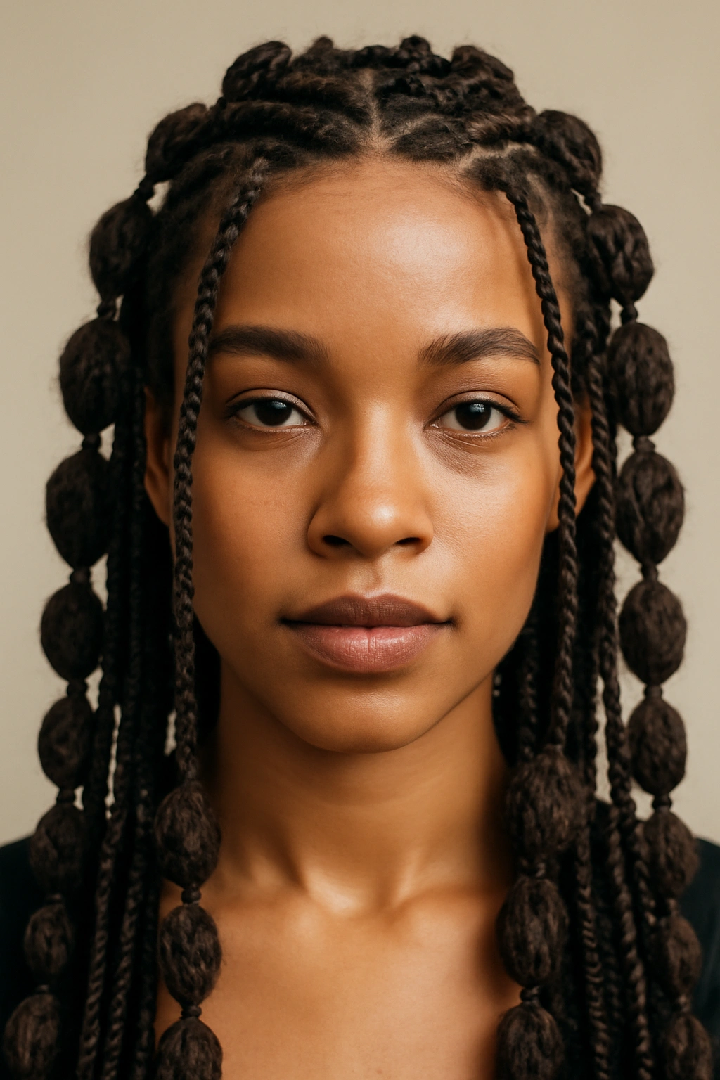 Close-up of bubble micro braids with elastic bubbles on a head