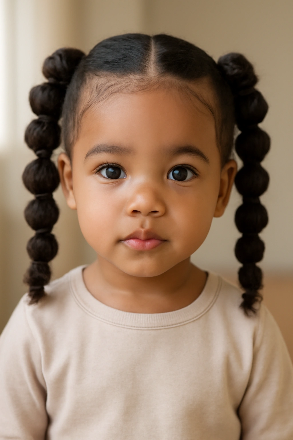 15 Adorable Natural Hair Braids for Toddlers 3 Close-up of a toddler with bubble braids featuring puffed sections