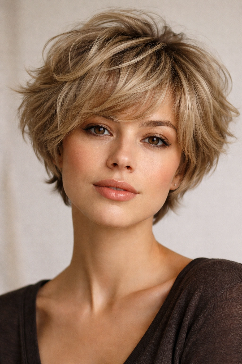 20 Haircuts That Give Fine Hair Instant Fullness 19 Close-up portrait of a person with a textured bubble cut hairstyle showing rounded full shape