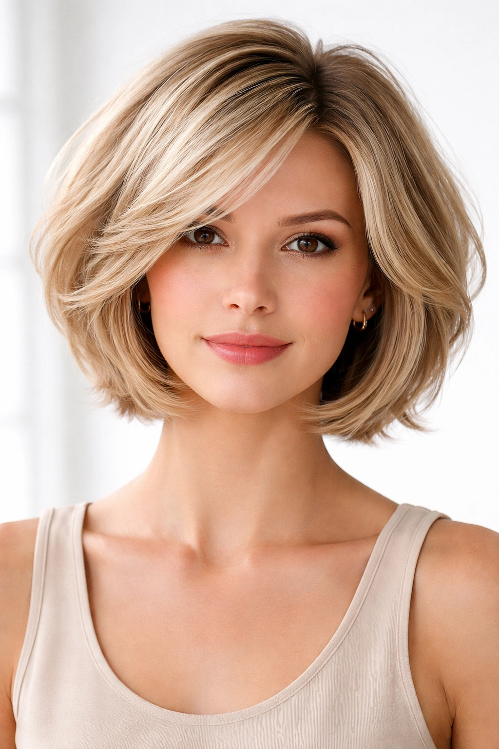 Hair with rounded bubble-like sections and airy volume.