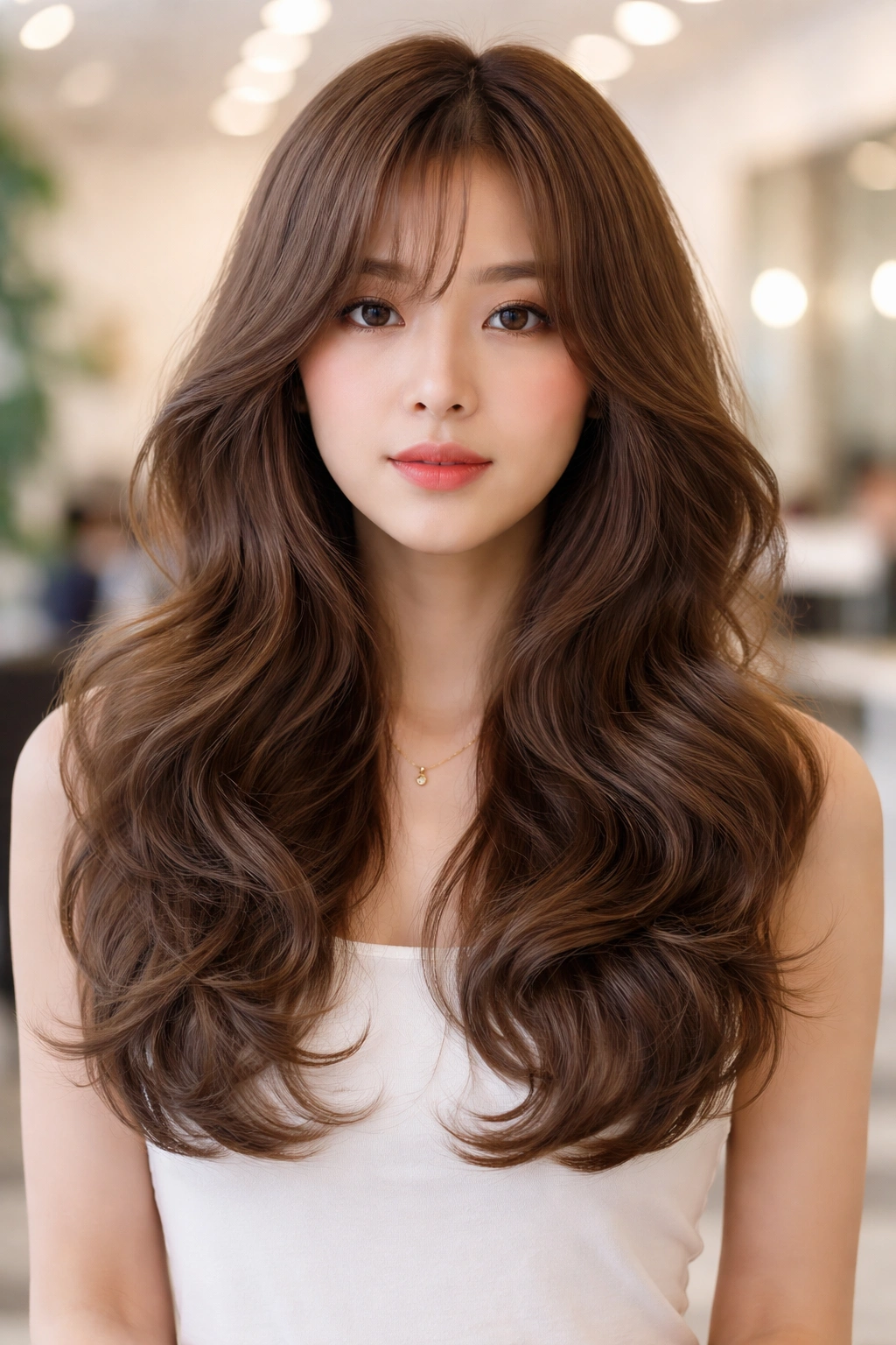 Hair with large bubble waves and dimensional texture.