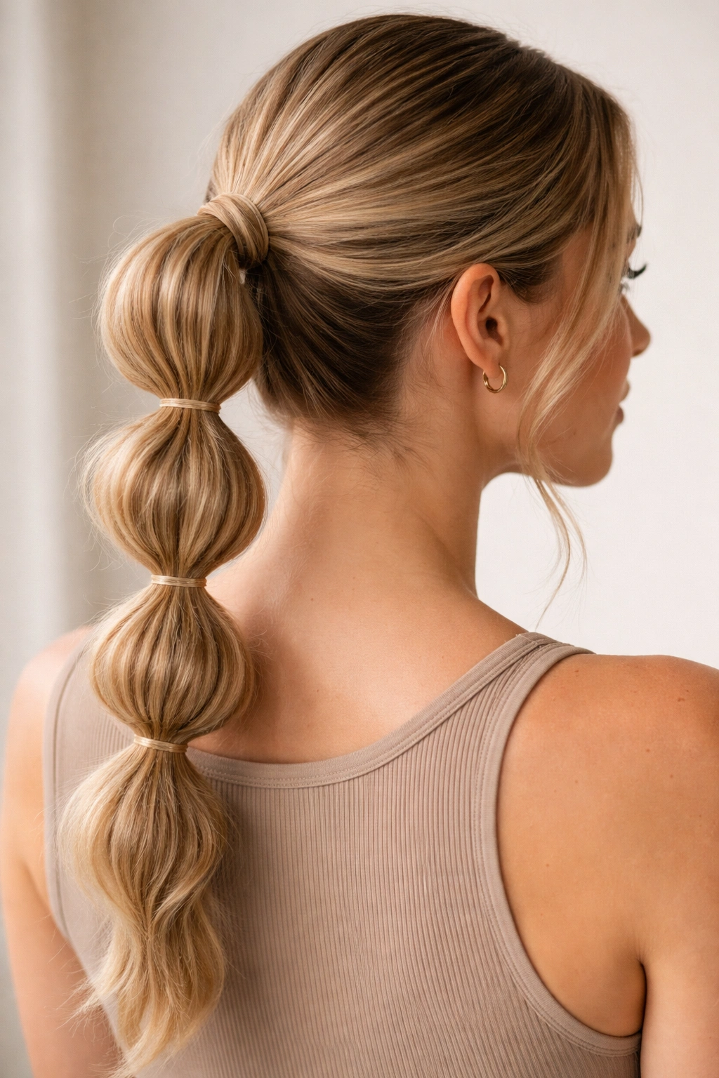 12 Everyday Hairstyles You Can Do In 5 Minutes 11 Bubble ponytail with evenly spaced bubbles along the length.
