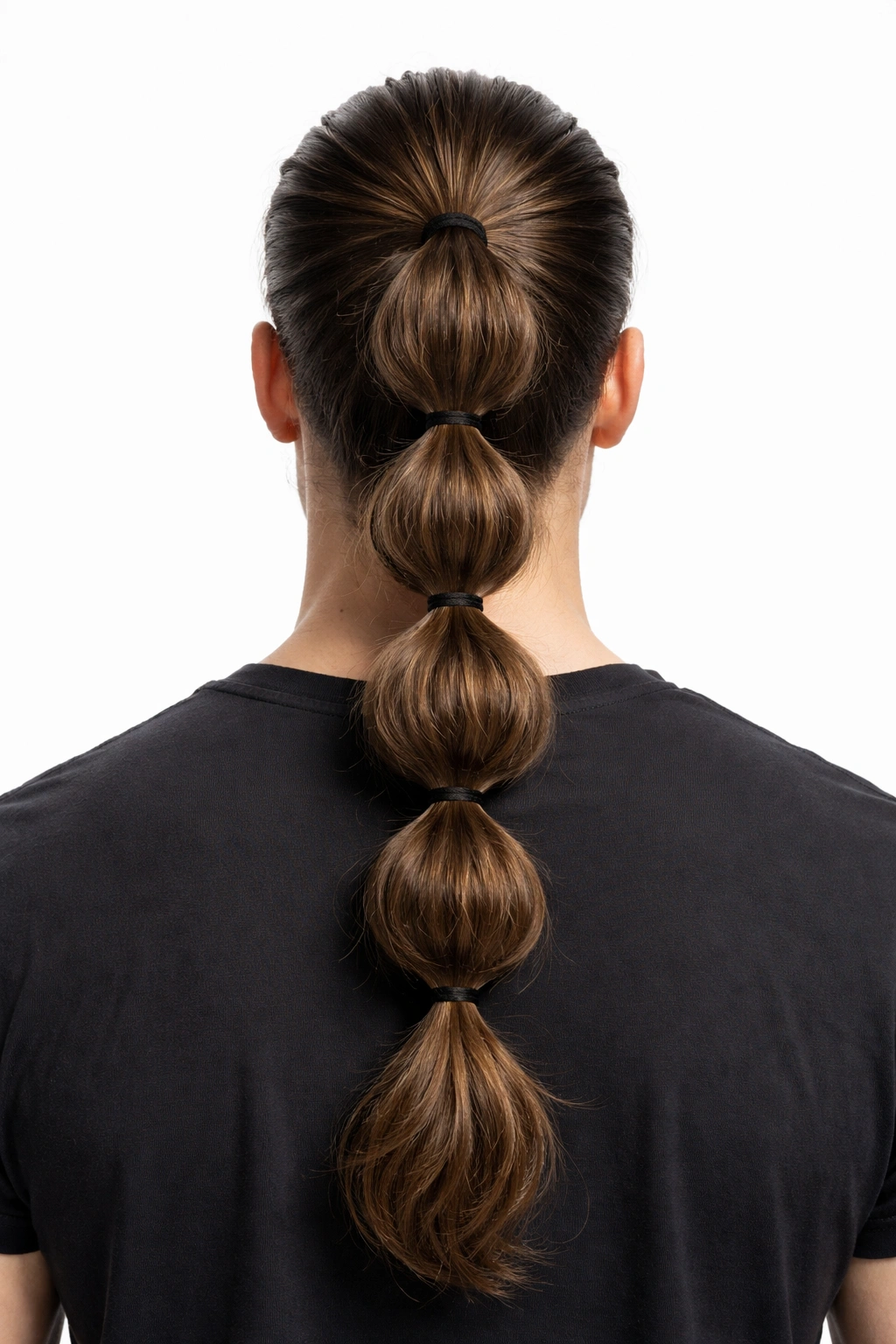 Back view of a bubble ponytail with segmented sections