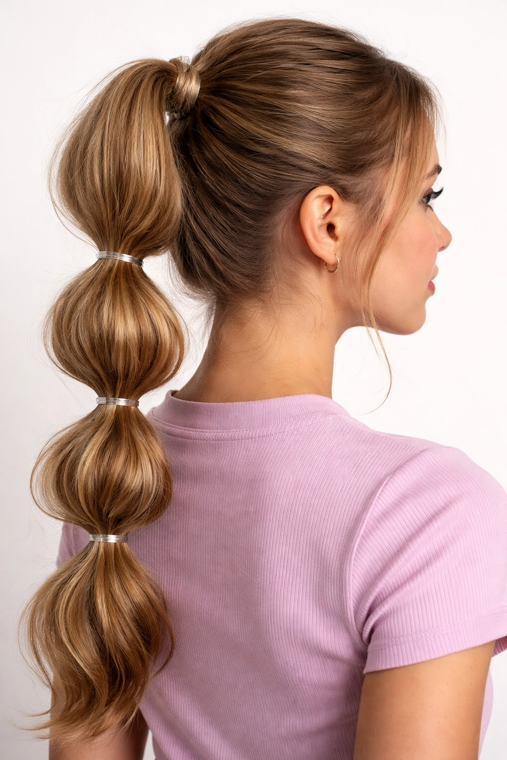 Ponytail with bubble segments created by elastic bands