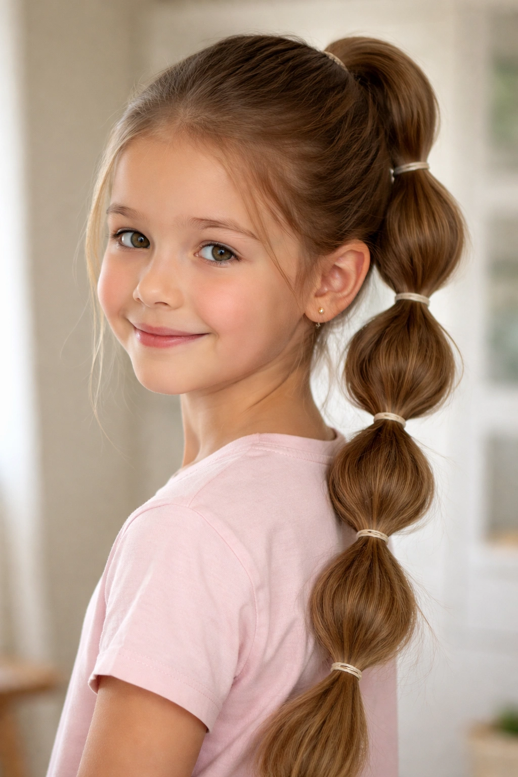 Bubble ponytail with multiple bubble segments along the length of a ponytail