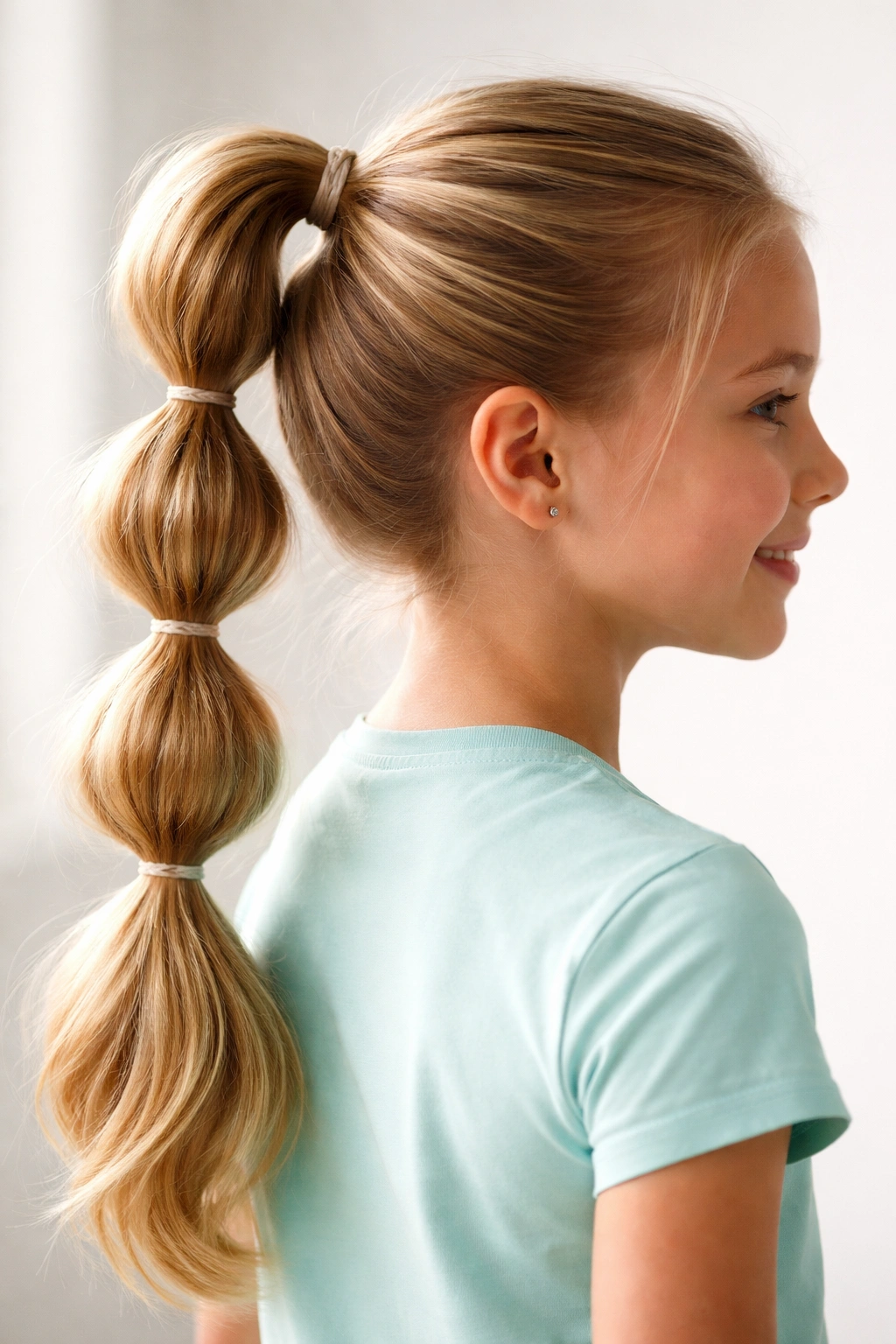 Bubble ponytail with multiple bubbles along the length.