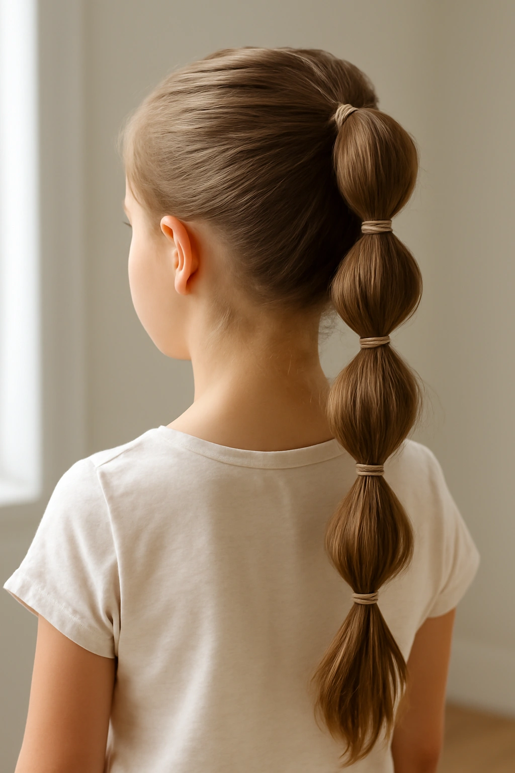 8 Easy Ponytail Hairstyles That Keep Up With Kids 4 Ponytail segmented into bubble sections along its length