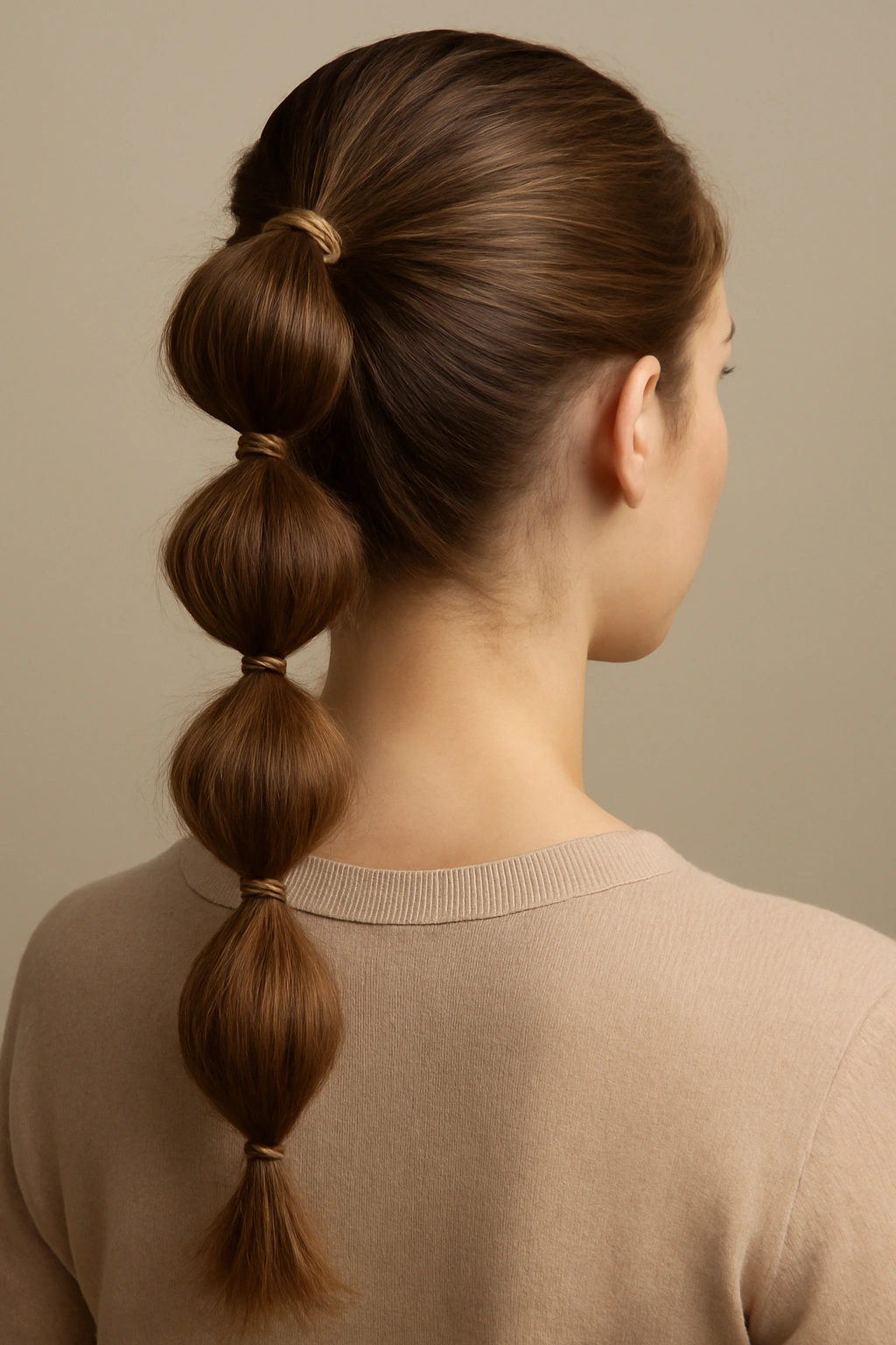 Front view of a bubble ponytail with multiple rounded segments