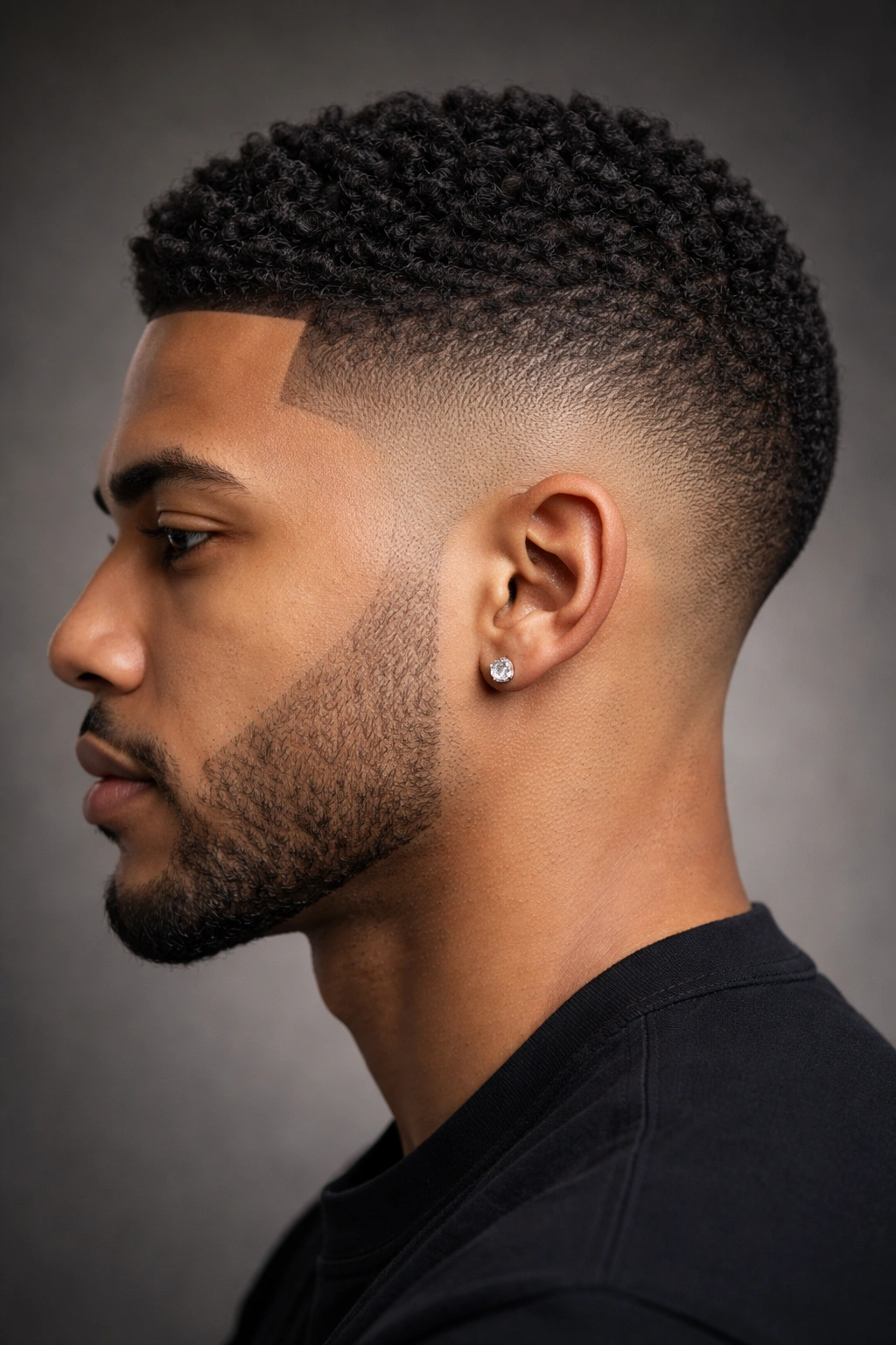 Portrait of a man with a curved burst fade around the ears