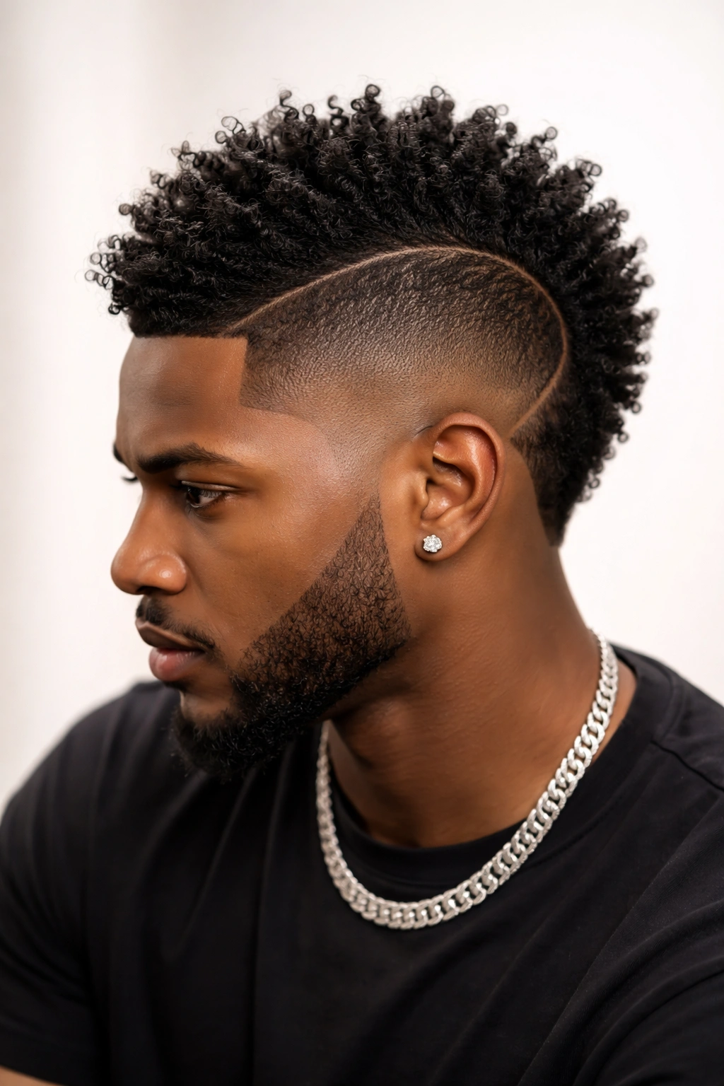 Man with burst fade around ears and mohawk