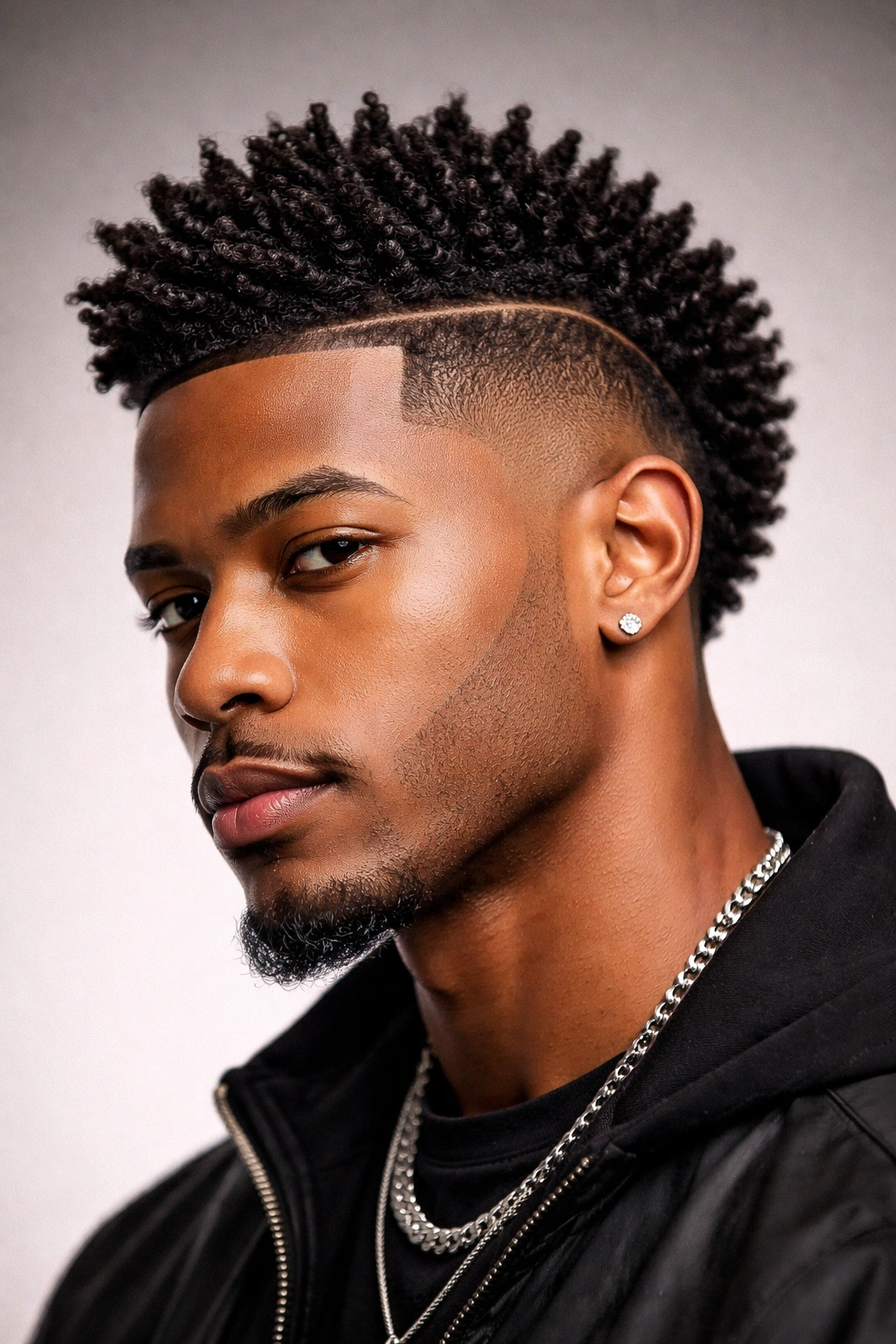 Portrait of a Black man with a circular burst fade around the ears