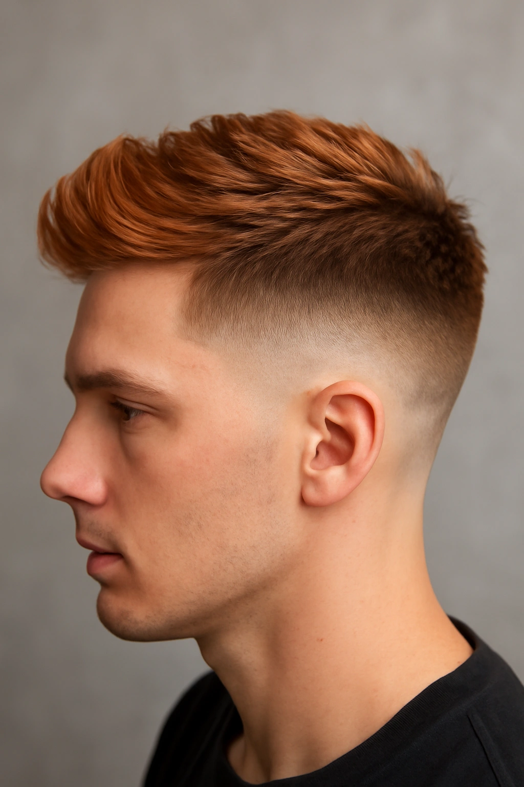 12 Short Ombre Haircuts With a Perfectly Blended Fade 10 Burst fade with strawberry blonde ombre showing curved fade and warm gradient.