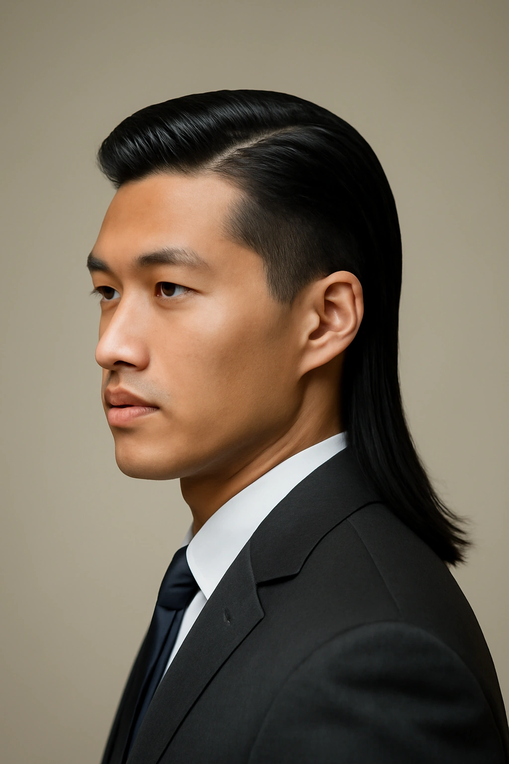 12 Asian Mullet Haircuts That Are Trending Right Now 4 Sleek business mullet with neat top and collar-length back