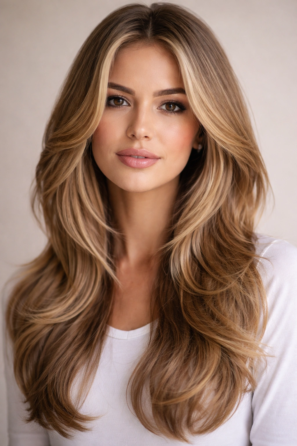 Close-up of classic butterfly haircut with subtle face-framing layers around the chin