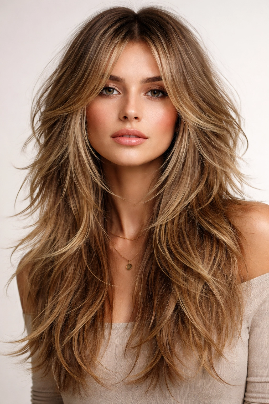 Close-up of textured butterfly haircut with choppy razor-cut layers along the length