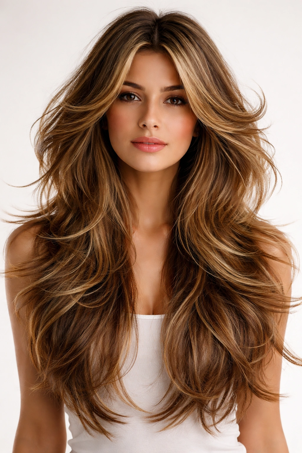 Heavily layered butterfly haircut with maximum movement and texture