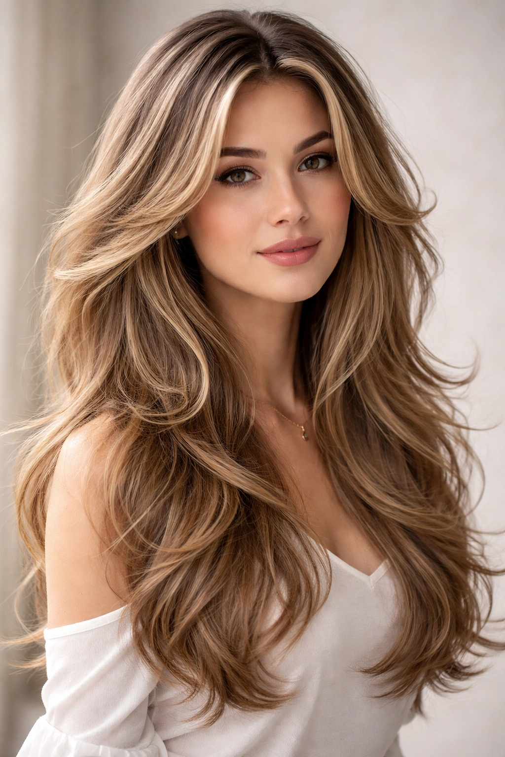 Long hair with butterfly layers showing soft movement