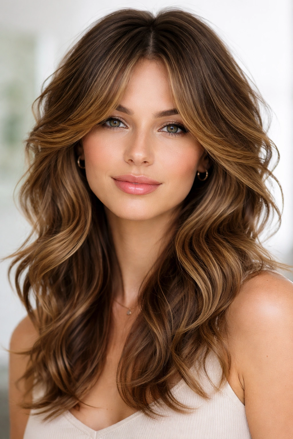 Butterfly layers hairstyle with shorter crown layers and longer back in waves