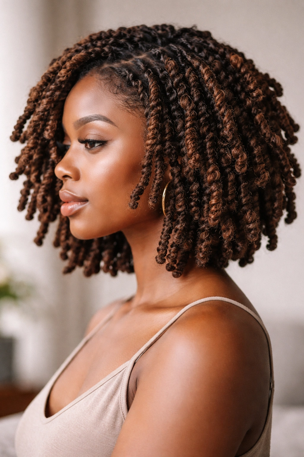 Side view of butterfly locs with wing-like segments