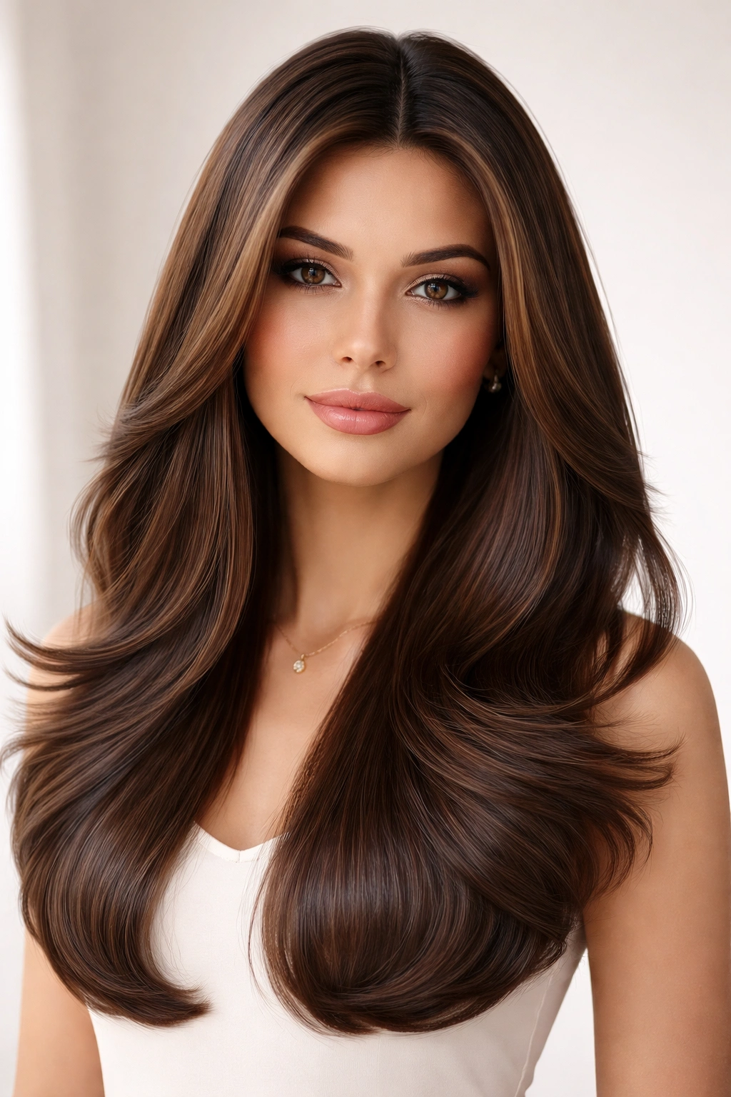 Sleek butterfly haircut with smooth blowout and polished layers