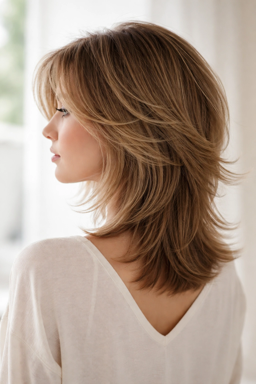 10 Feathered Short Haircuts With Soft Wispy Layers 3 Butterfly-wing cut with wispy face-framers highlighting cheekbones.