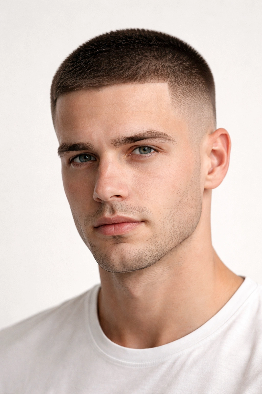 Buzz cut with fade on straight hair