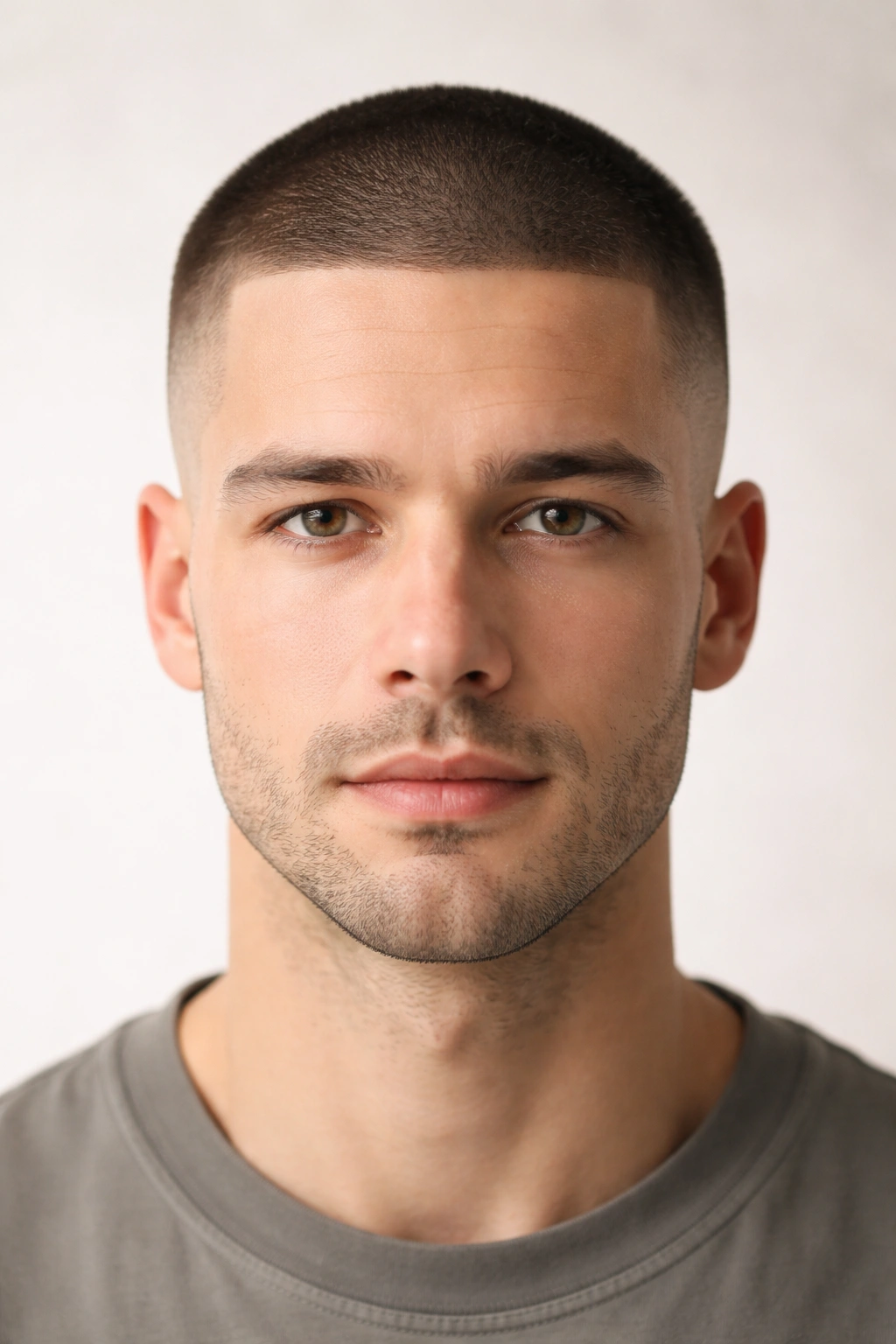 10 Short Haircuts That Help Control Frizzy Hair 9 Buzz cut with faded sides showing uniform short length across the scalp