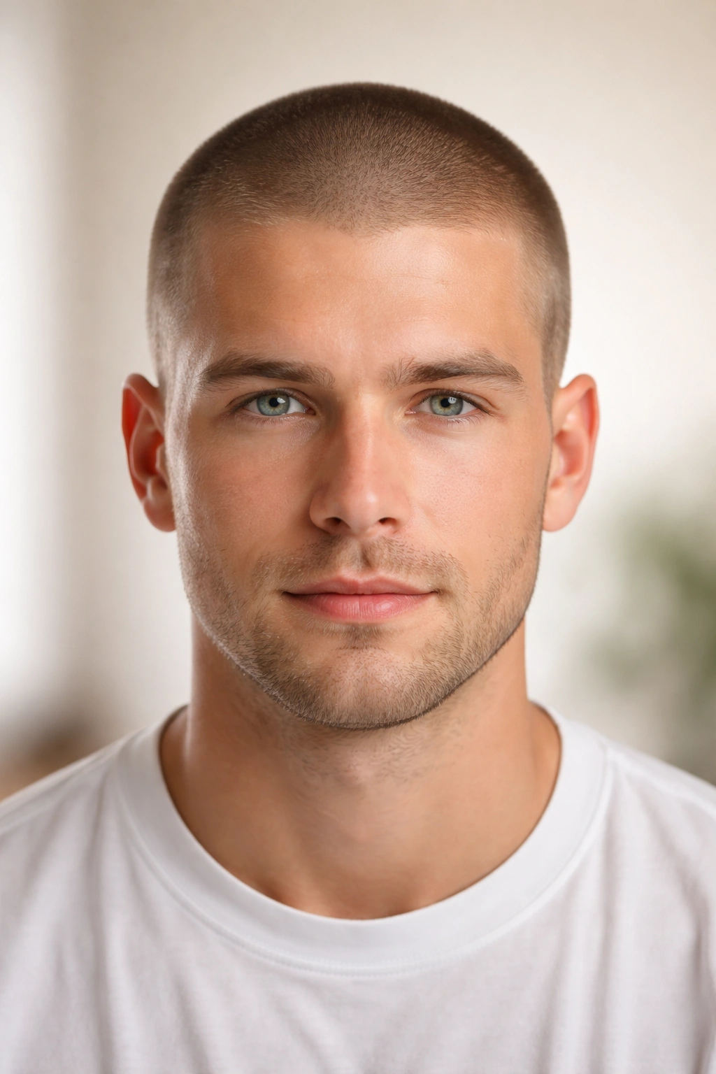 Close-up of a buzz cut hairstyle with uniform length all over