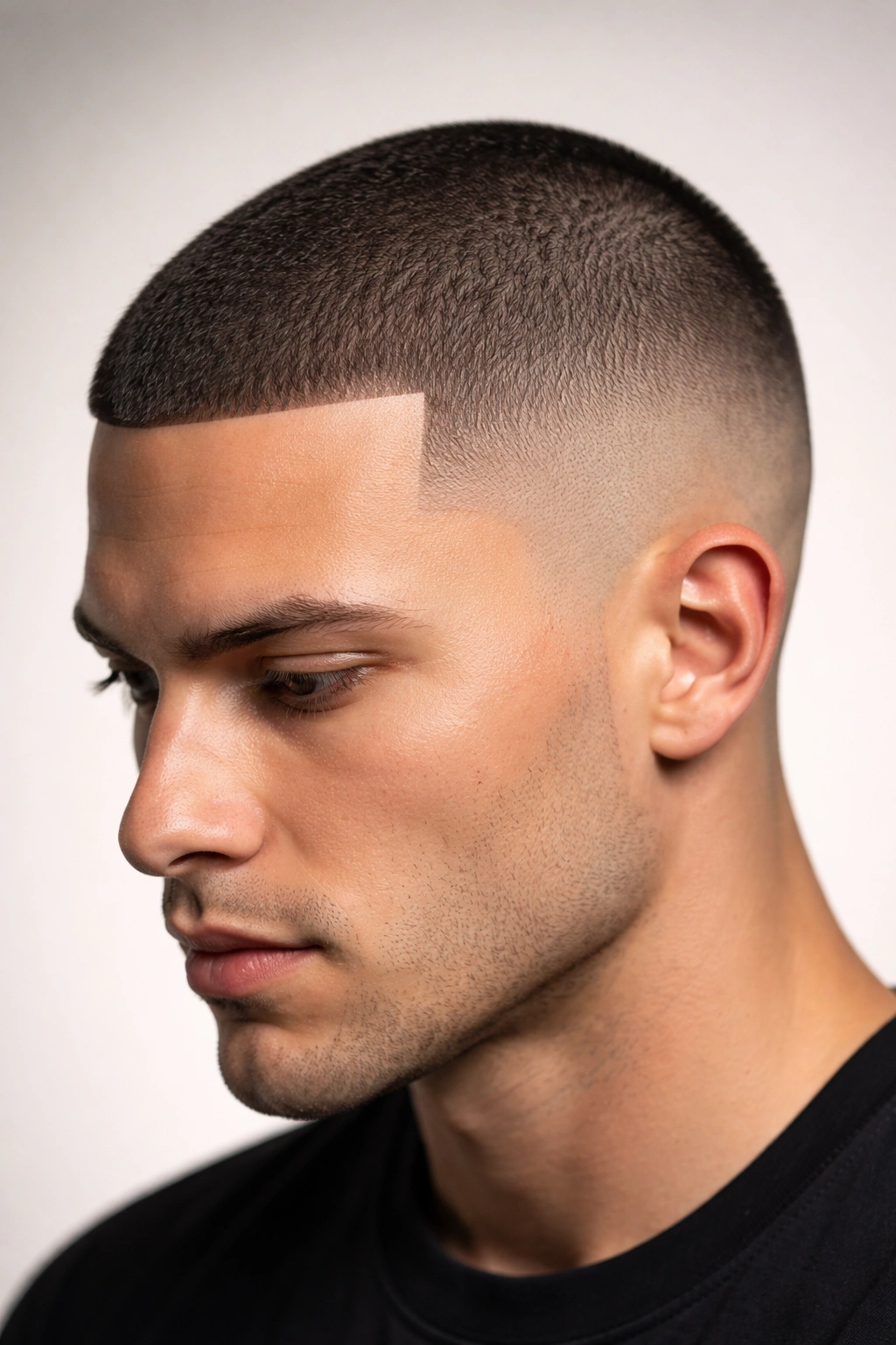 Close-up of buzz cut with sharp lineup edges