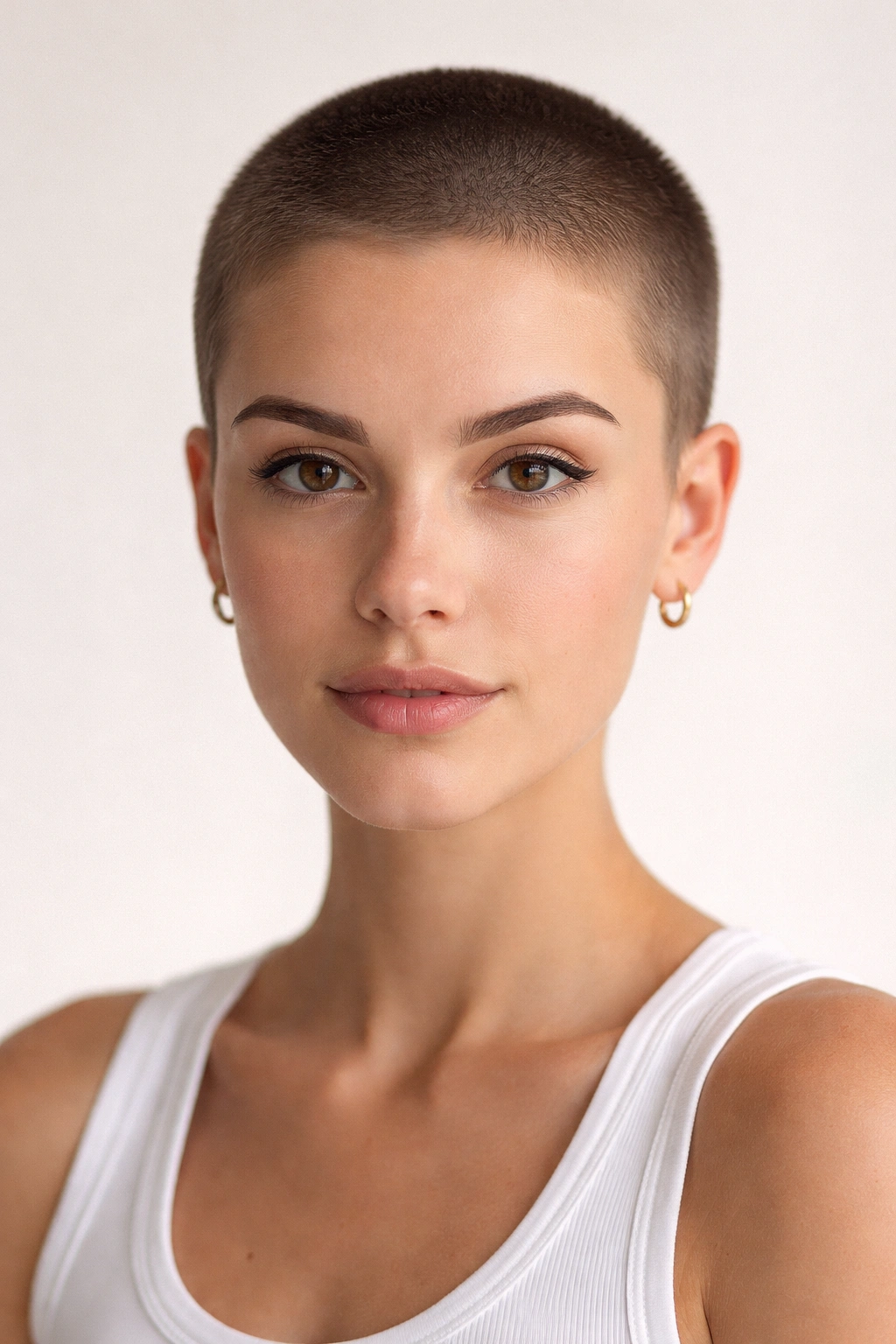 20 Short Pixie Haircuts That Practically Style 11 Close-up of a buzz-cut pixie with uniform short length