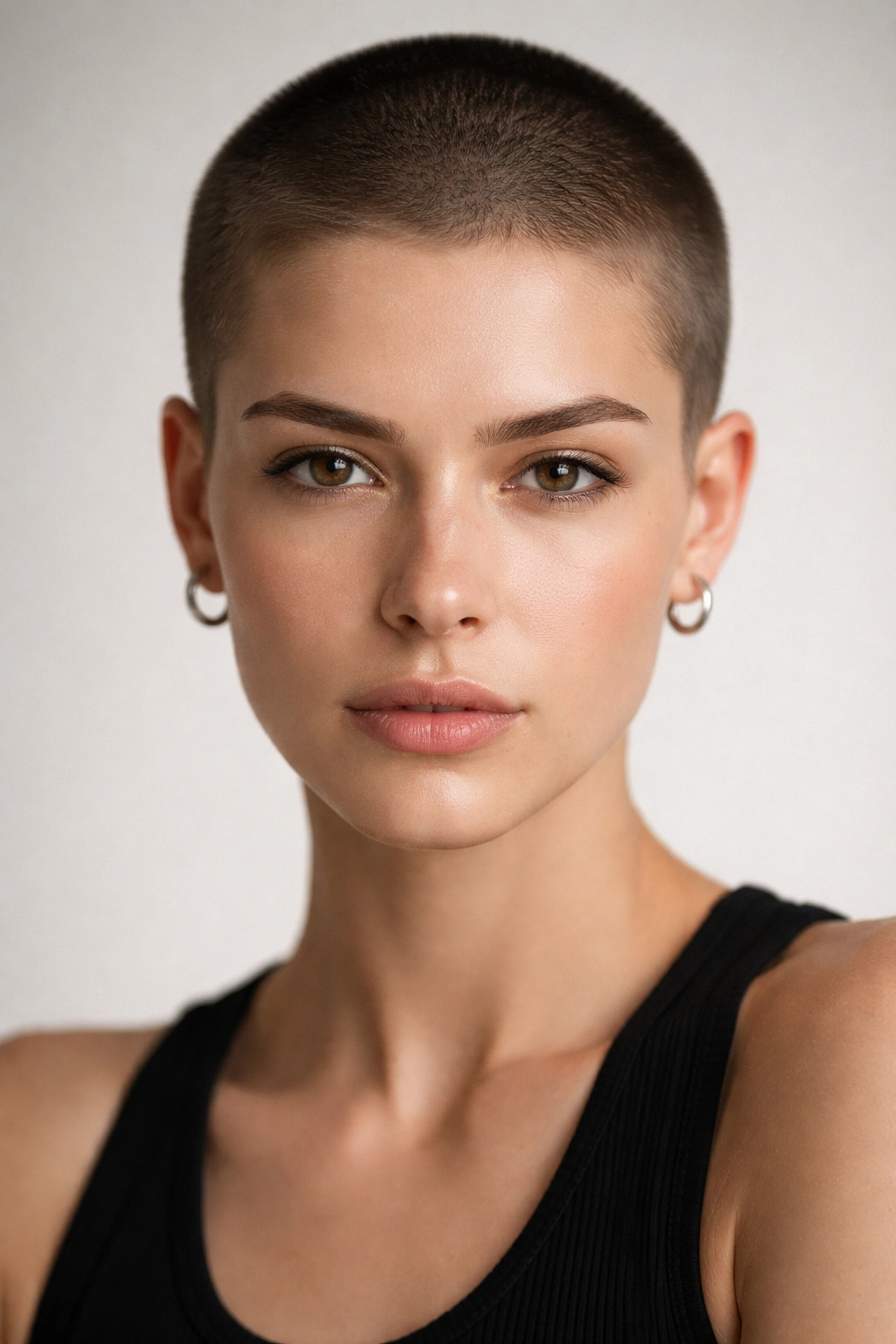 Close-up of a person with a uniform buzz cut showing a clean silhouette