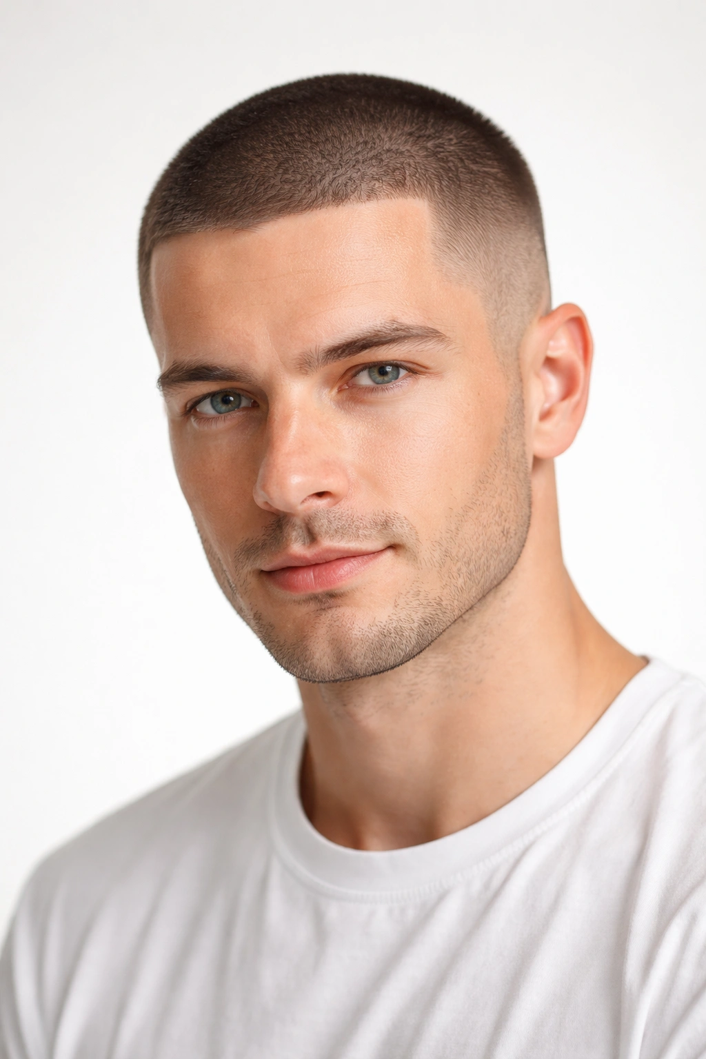 Close-up of a buzz cut with uniform short length
