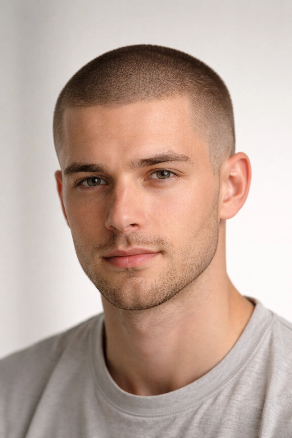 Close-up of a head with a uniform buzz cut across the scalp.
