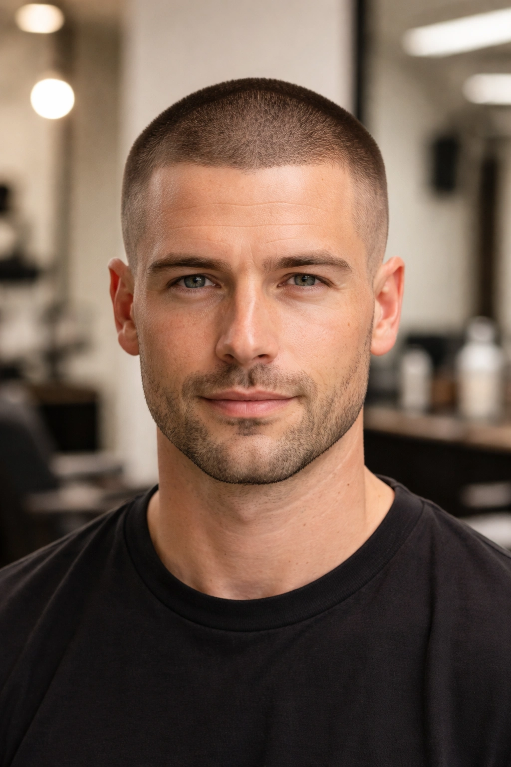 Strategic buzz cut with subtle fade for thinning hair
