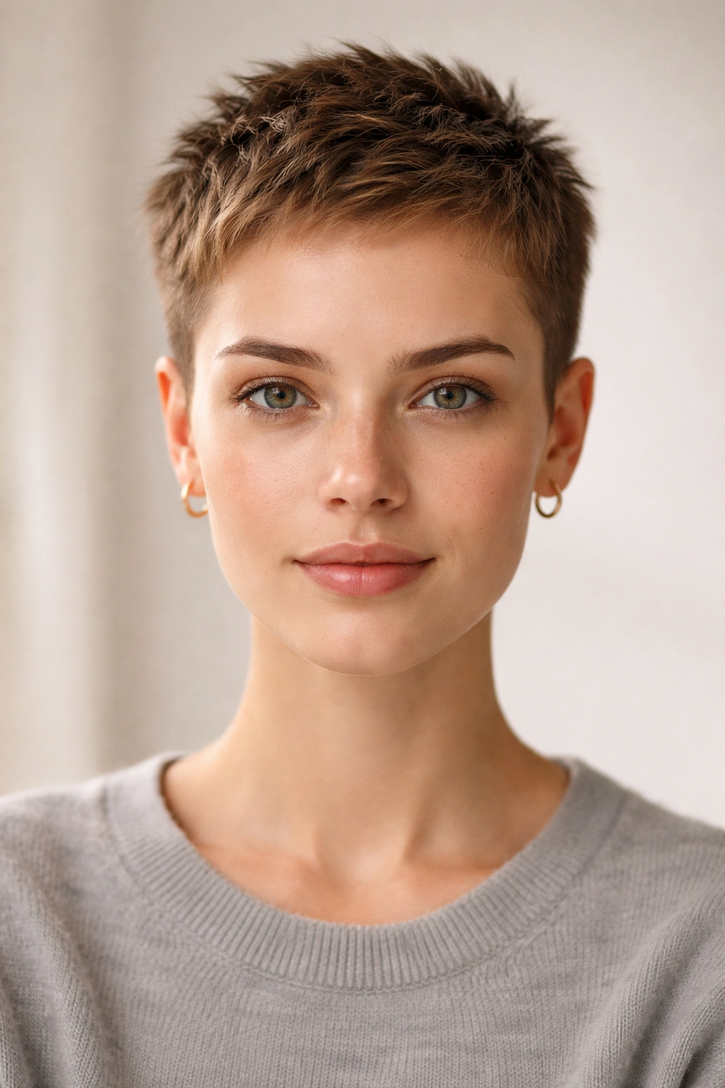 Front-facing portrait of tousled buzz cut with subtle texture