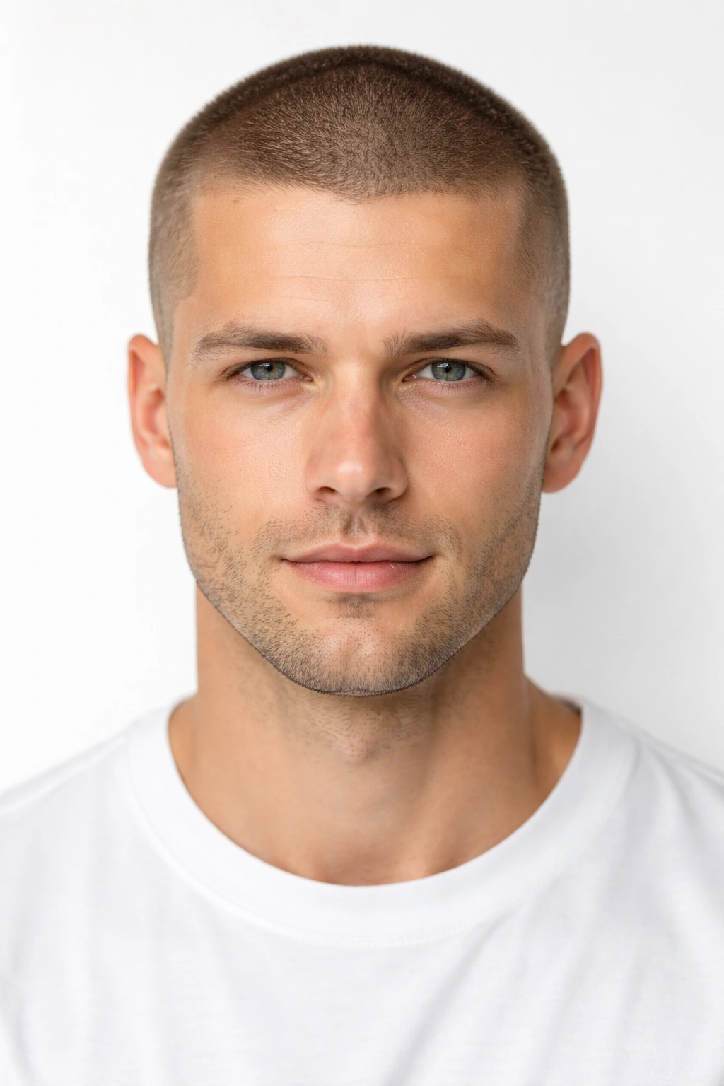 Close-up of a head with a uniform buzz cut