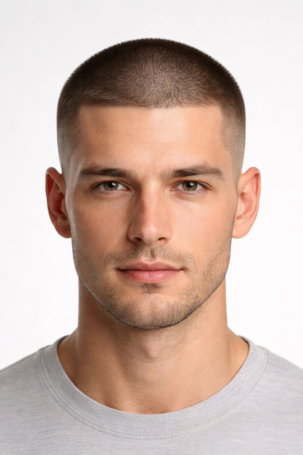 Close-up of a uniform buzz cut around the head