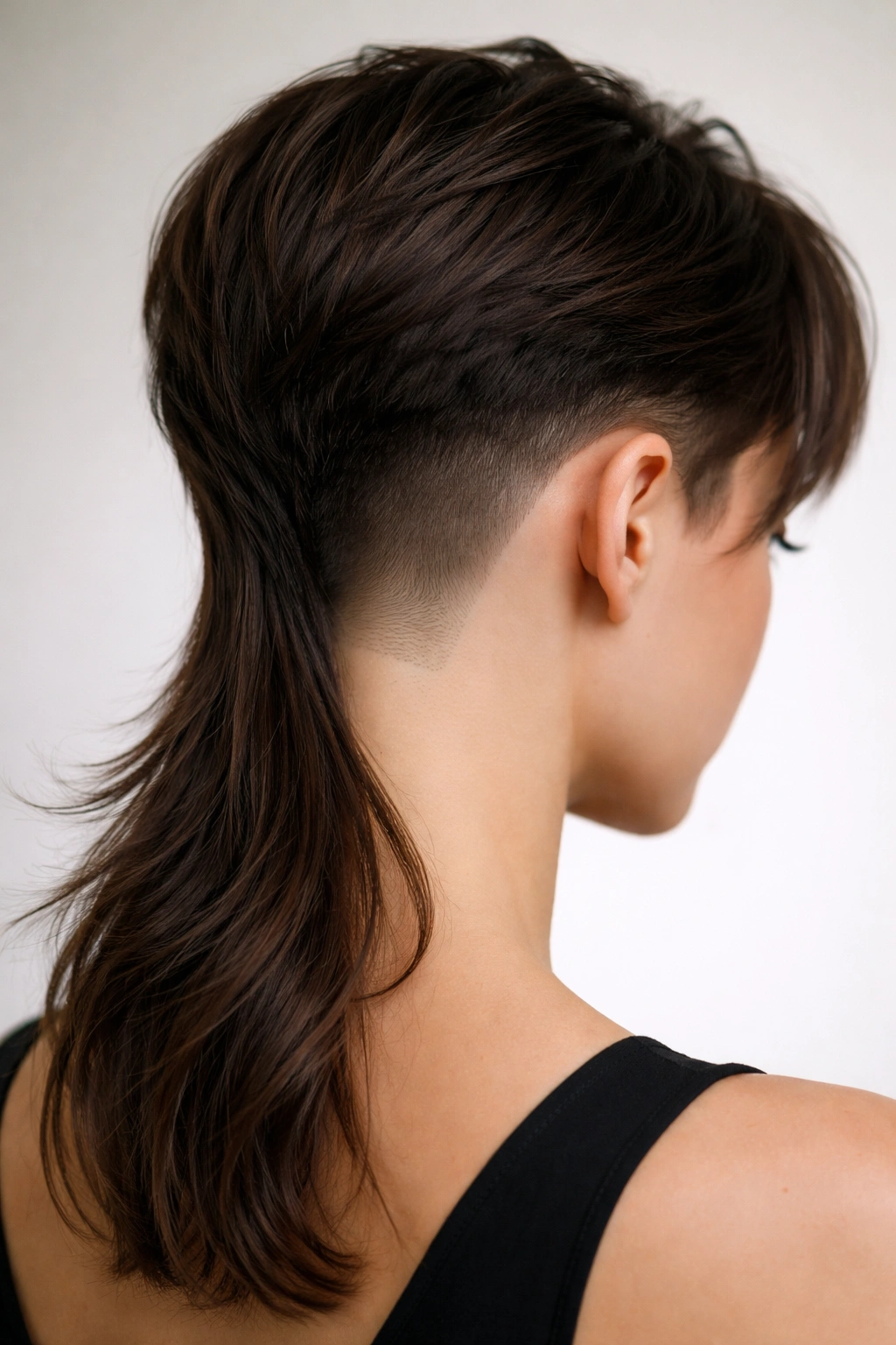 12 Mullet Undercut Styles For Bold Women To Try 11 Nape buzzed geometric mullet showing a sharp line where the buzz meets the longer back.