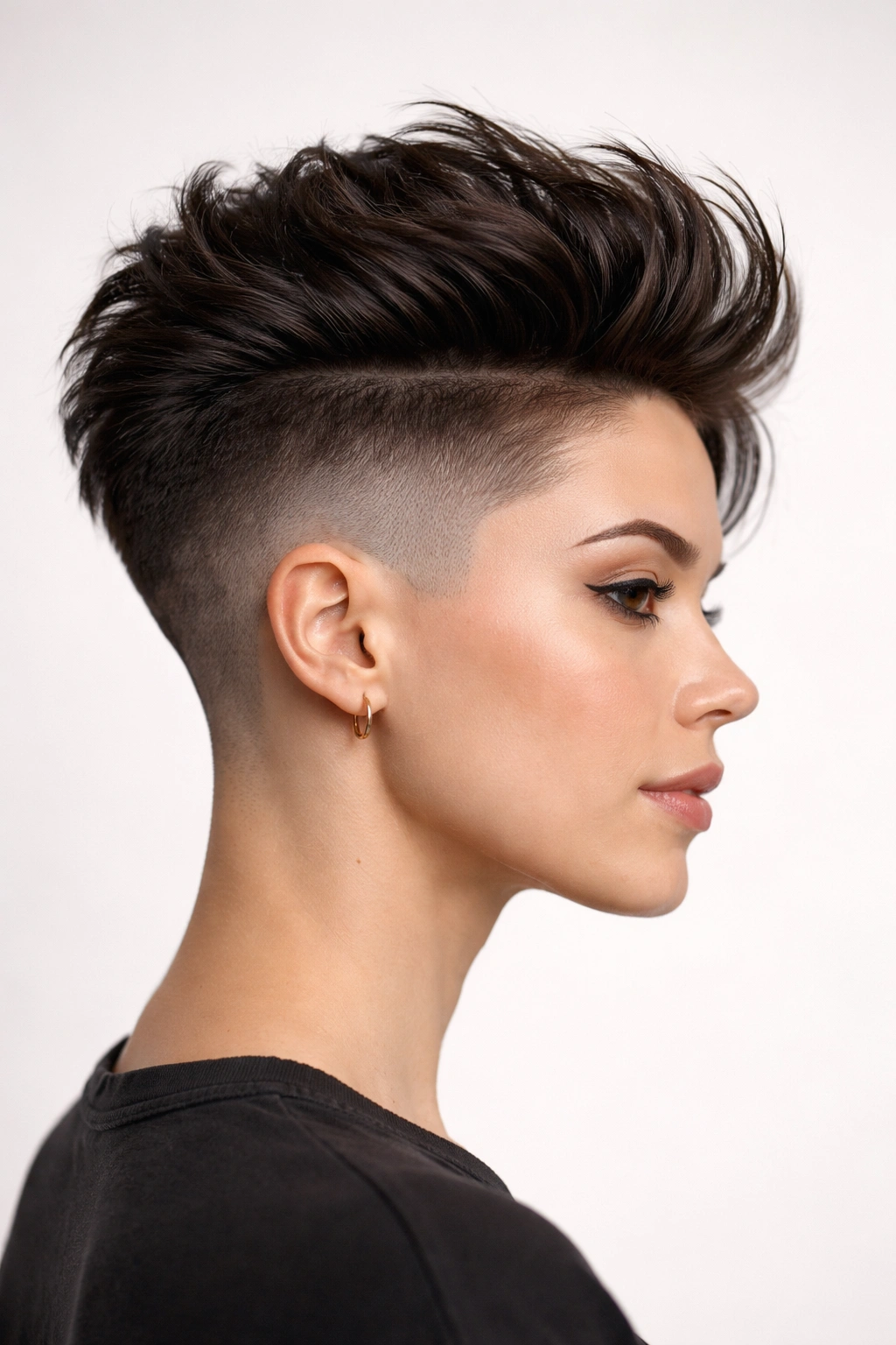 Side profile of a model with shaved sides and a longer textured top