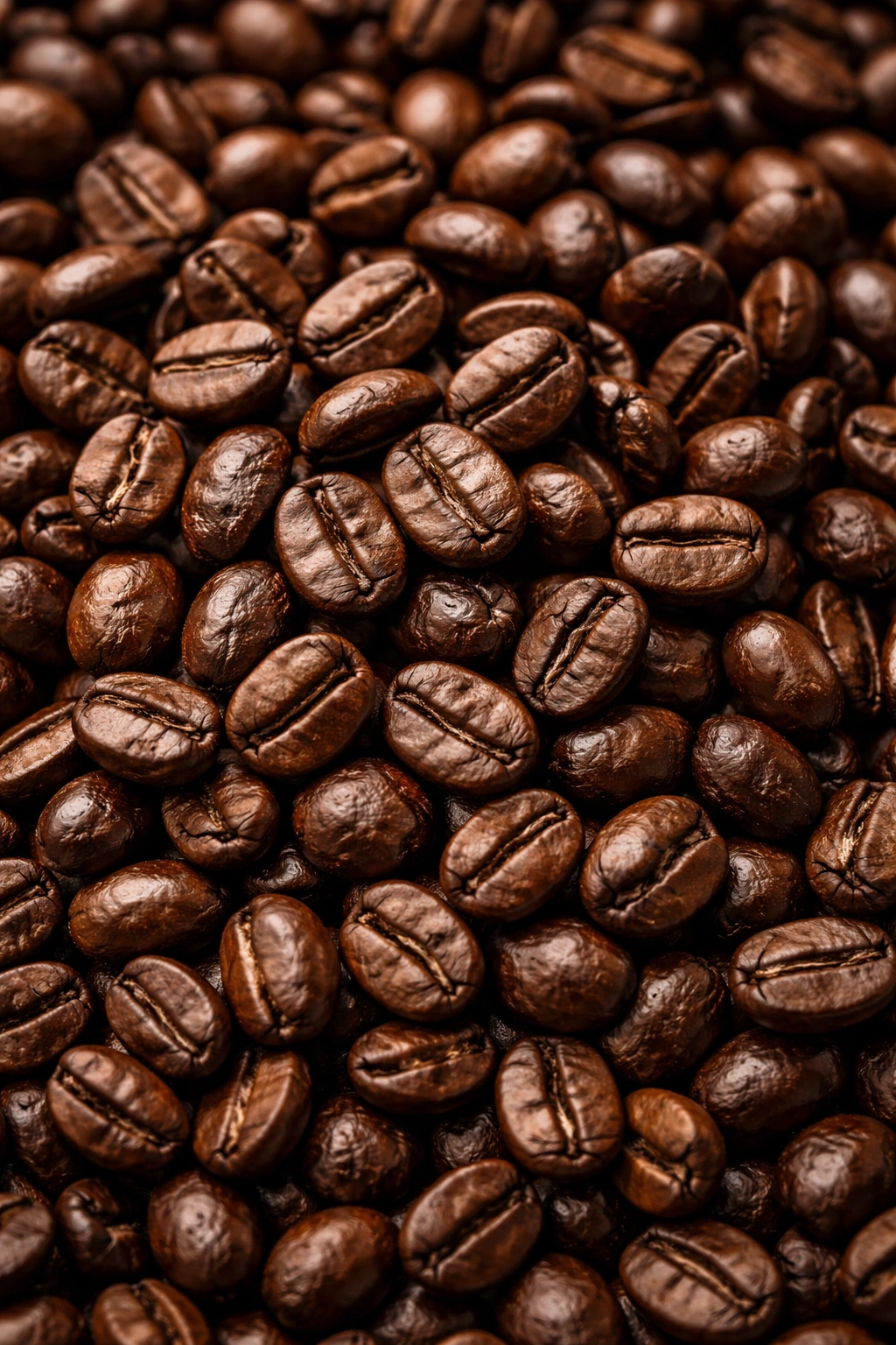 Pile of roasted coffee beans representing caffeine in hair health