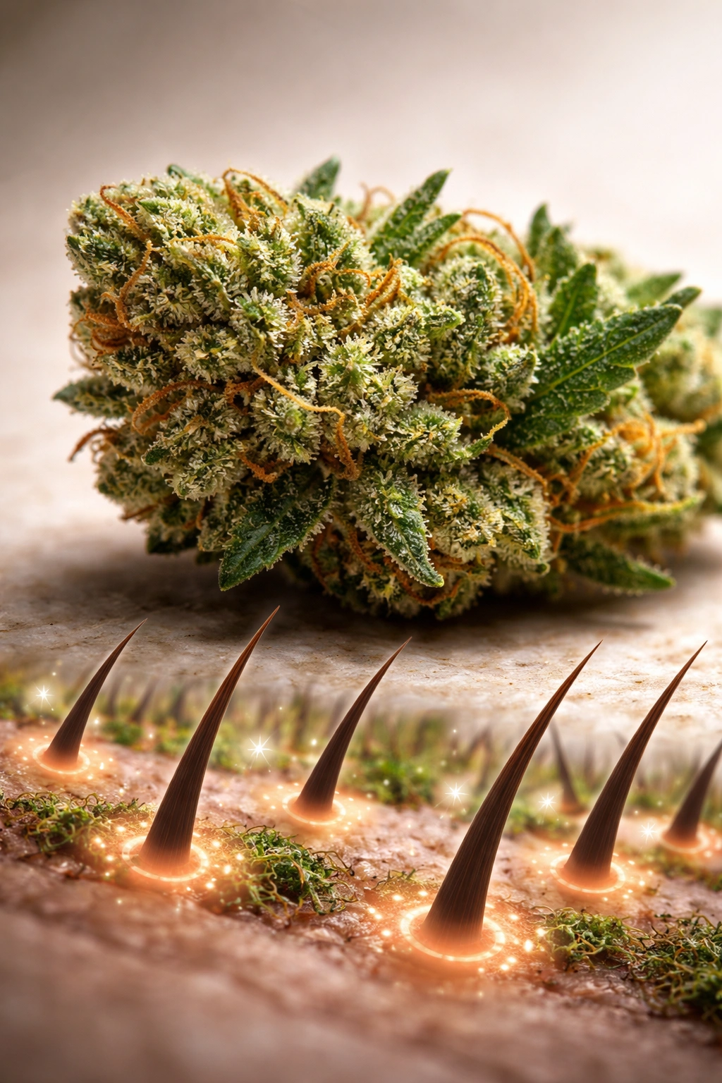 Macro close-up of a cannabis bud with visible trichomes