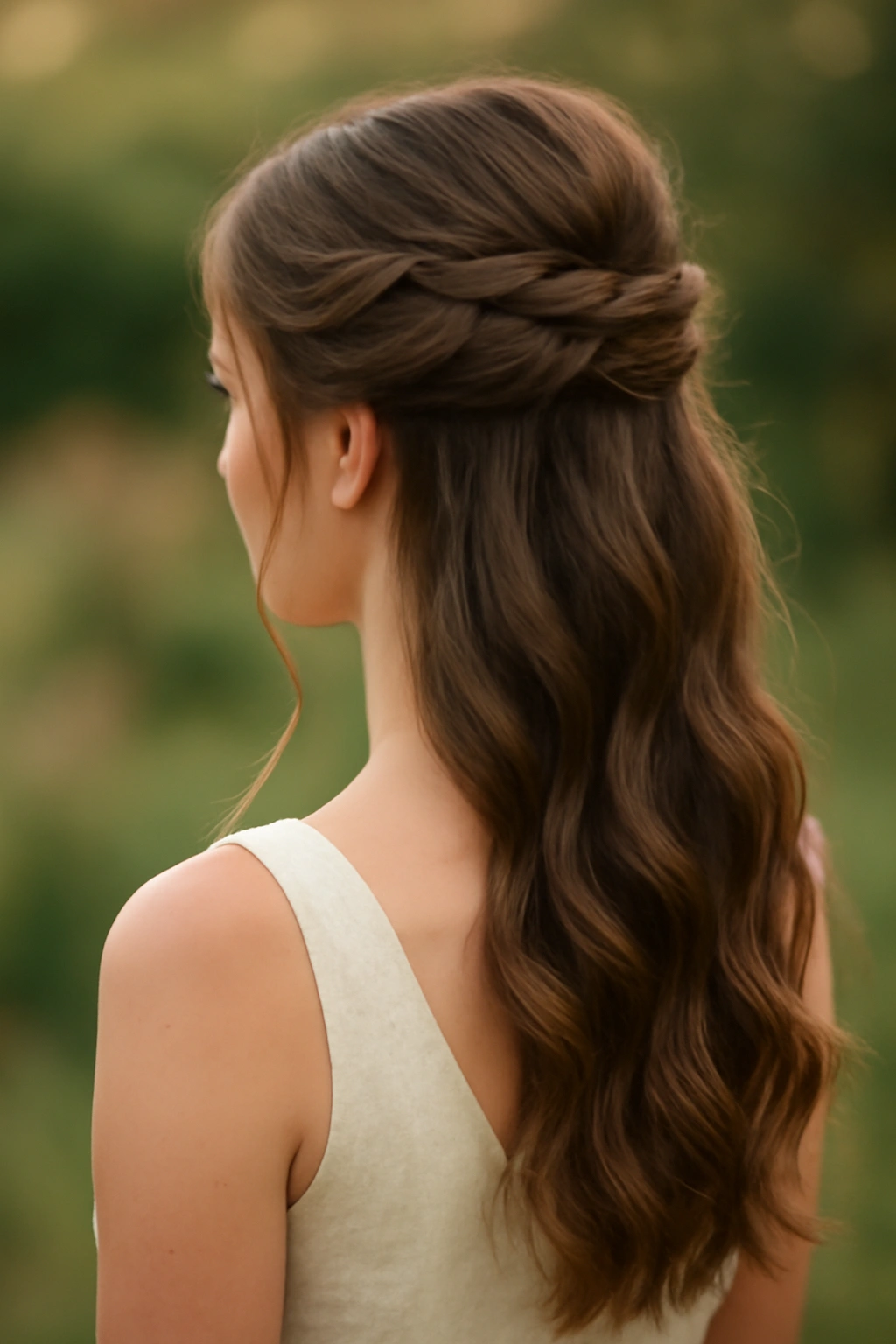 18 Wedding Styles From Polished Updos to Soft Waves 17 Half-up hairstyle with cascading lower waves and gentle movement