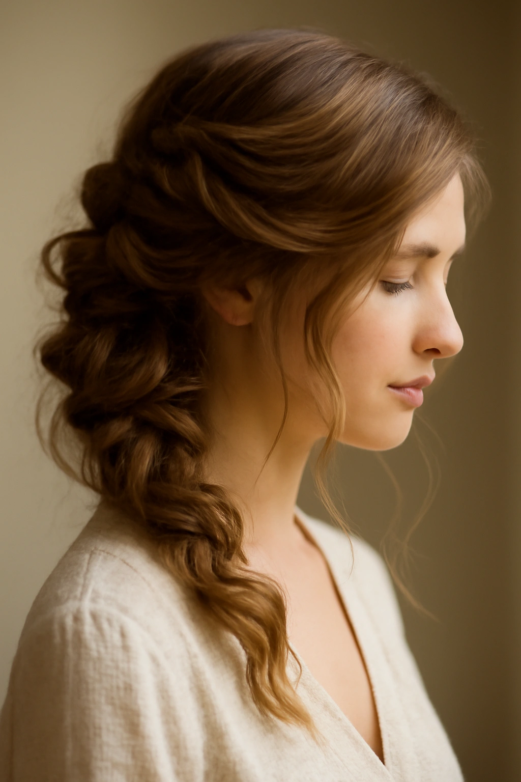 8 Romantic Updos for Weddings and Date Nights 8 Side-updo with cascading strands and single-side face framing